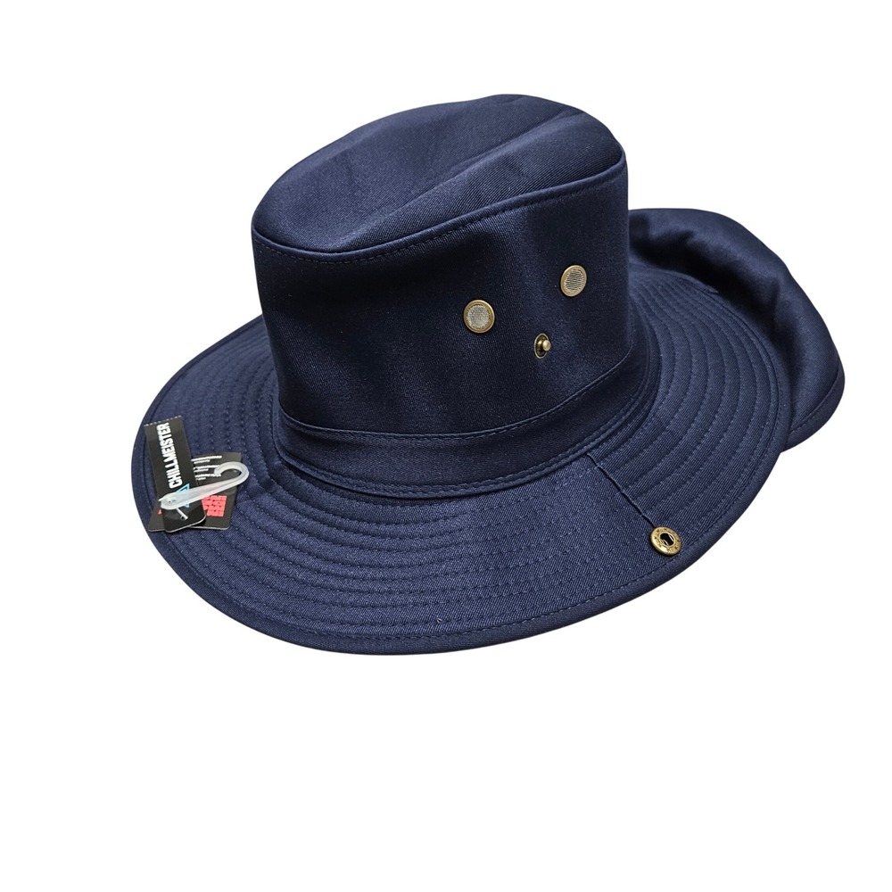 Chillmeister Bucket Hat Mens OS Navy Blue Neck Flap Sun Protection Safari Boonie